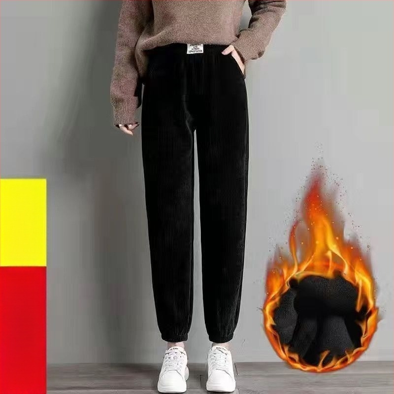 Ženske hlače za jesen-zimu s flis podstavom, opuštenog kroja haremskog stila, s manžetama pri gležnjevima, mala veličina, debele casual trenirka hlače, korejski stil