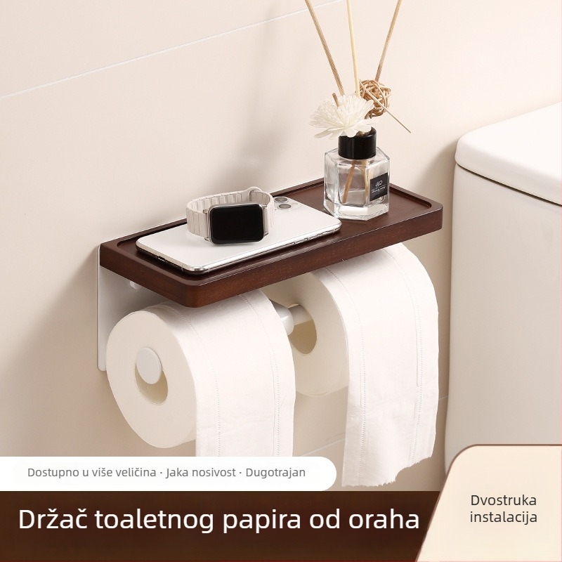 Kutija za maramice od orahova drveta, zidna montaža, držač rolne papira, kupaonica, prilagodljivo