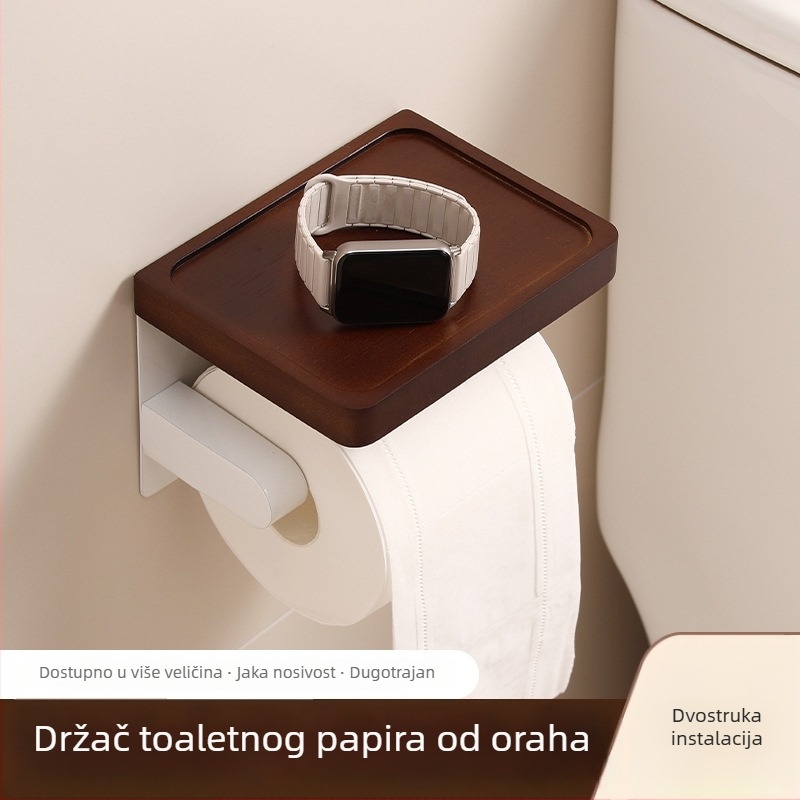 Kutija za maramice od orahova drveta, zidna montaža, držač rolne papira, kupaonica, prilagodljivo