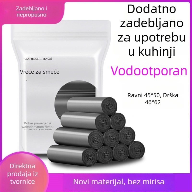 Crne jednokratne plastične vreće za smeće, debele, s ravnim otvorom, vest-stil ručke, za kućnu upotrebu, na veliko