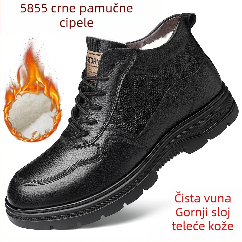 Muške zimske papuče od prve sloje teleće kože s vunenom podstavom, visokog profila, debele i tople, s uzorkom krokodila i vezama sprijeda