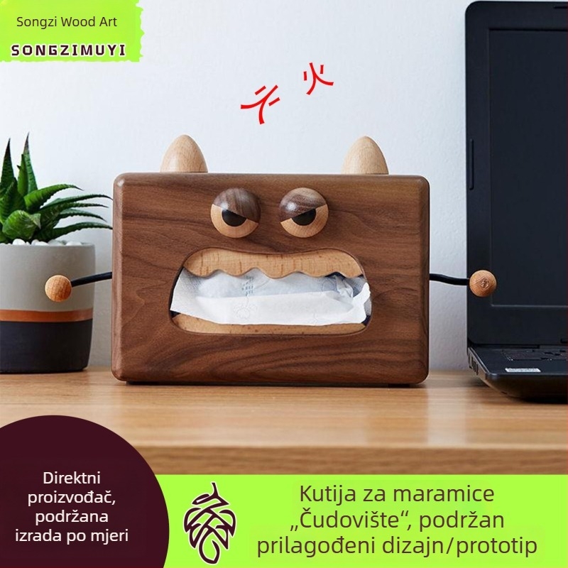Drvena kutija za maramice s poklopcem, crni orah, za dnevni boravak i blagovaonu