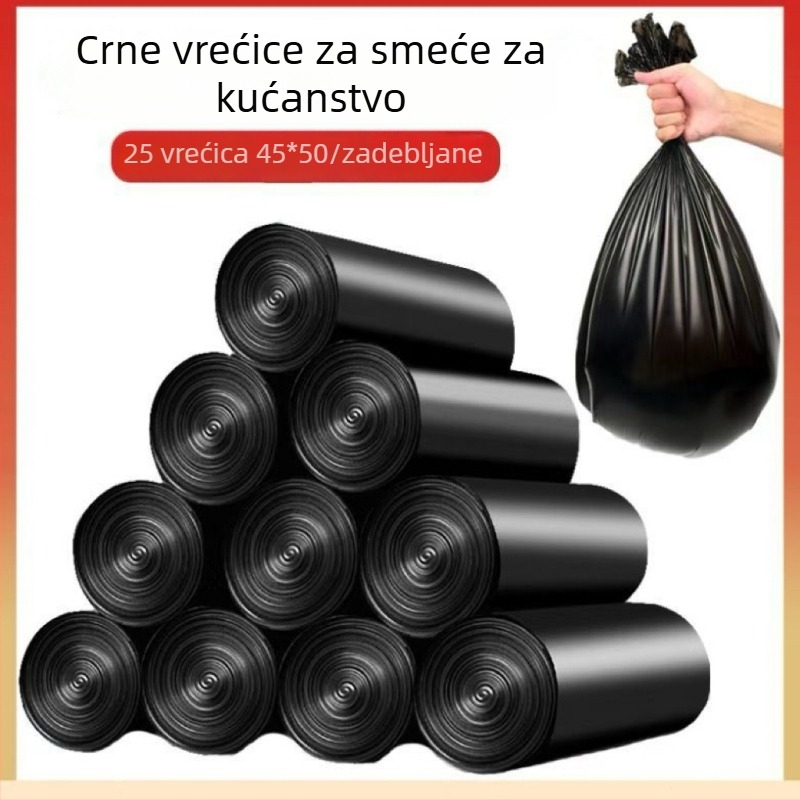 Deblje vrećice za smeće na roli s ravnim otvorom, male veličine, za kućnu upotrebu, kuhinju, kupaonicu i ured, crne plastične vreće.
