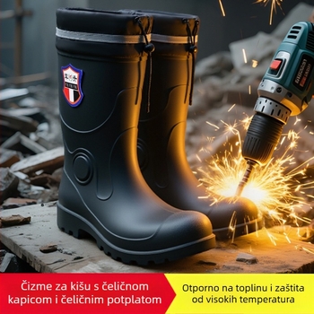 Unisex čizme za kišu s čeličnim vrhom i čeličnom đonom, srednje visoke, protuklizne, otporne na probijanje, za ribolov na otvorenom i na gradilištima