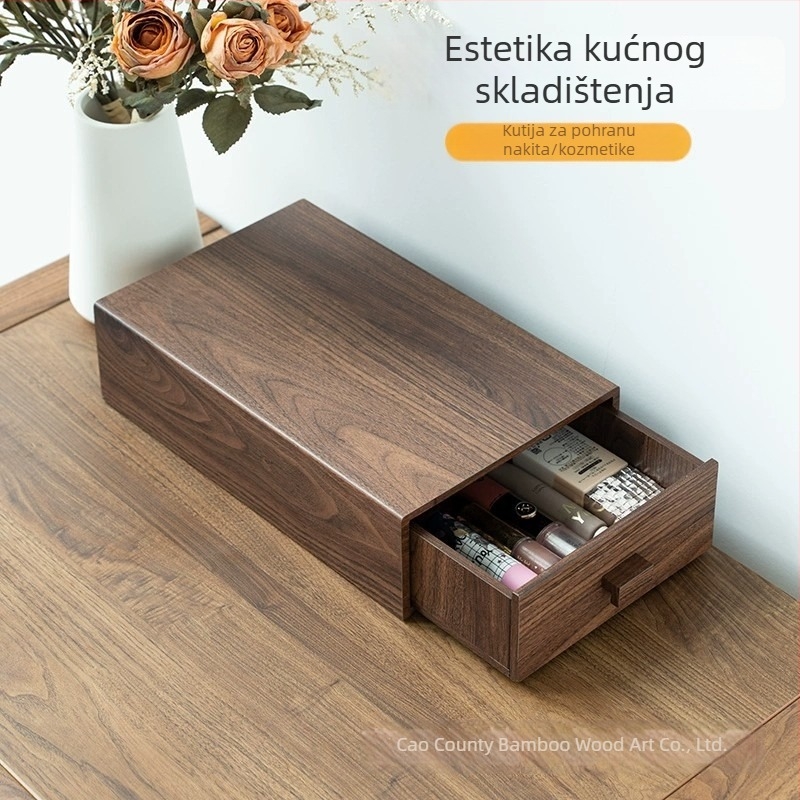 Prilagođena kutija od crnog oraha za stolnu upotrebu, s pretincima za kozmetiku, nakit i dokumente, otporna na prašinu, kapacitet 2 L