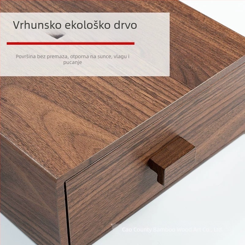 Prilagođena kutija od crnog oraha za stolnu upotrebu, s pretincima za kozmetiku, nakit i dokumente, otporna na prašinu, kapacitet 2 L