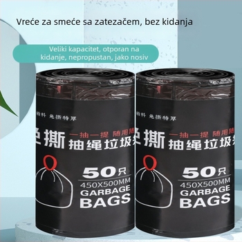 Vreće za smeće sa šnuralom, velike i debele, jednokratne plastične vreće za dom, ured i kuhinju – 100 rola