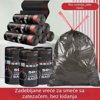 Vreće za smeće sa šnuralom, velike i debele, jednokratne plastične vreće za dom, ured i kuhinju – 100 rola