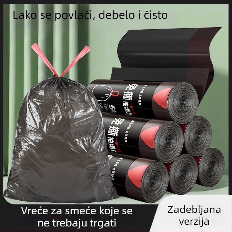 Vreće za smeće sa šnuralom, velike i debele, jednokratne plastične vreće za dom, ured i kuhinju – 100 rola