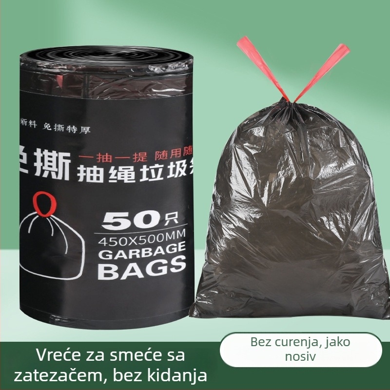 Vreće za smeće sa šnuralom, velike i debele, jednokratne plastične vreće za dom, ured i kuhinju – 100 rola