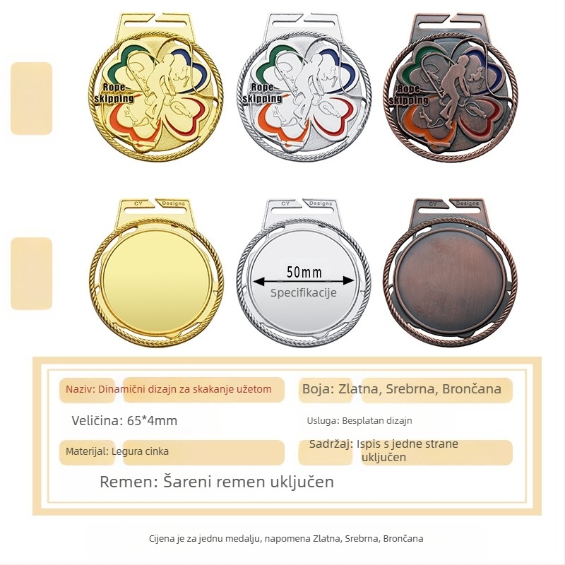 Medalja od cinkovog legura, serija za vanjske sportove, prilagodljiv logo, veličina 65×4 mm, nagrada za timove i događaje