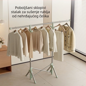 Sklopivi stalak za sušenje od nehrđajućeg čelika, podni, unutarnja uporaba, pogodan za balkon i spavaću sobu, teleskopska konstrukcija.