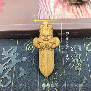 Privezak od breskvina drva sa graviranim likom Zhong Kui, klasičan stil, duljina 5 cm ili 6 cm