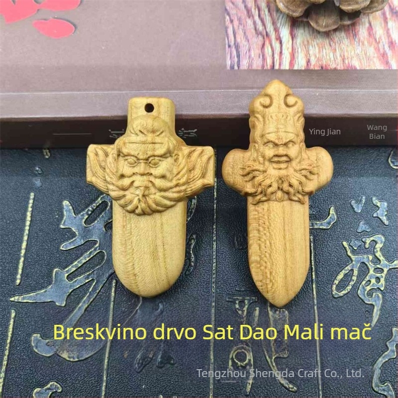 Privezak od breskvina drva sa graviranim likom Zhong Kui, klasičan stil, duljina 5 cm ili 6 cm