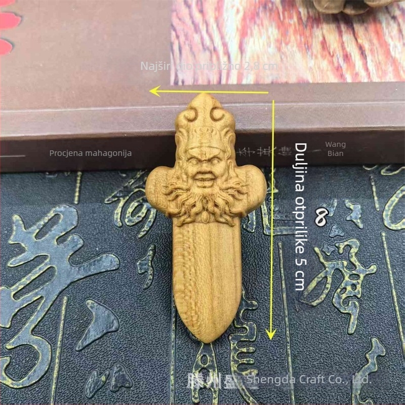 Privezak od breskvina drva sa graviranim likom Zhong Kui, klasičan stil, duljina 5 cm ili 6 cm