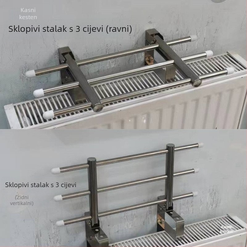 Sklopivi zidni nehrđajući čelični sušilo za odjeću s radijatorom i nosačem za ručnike
