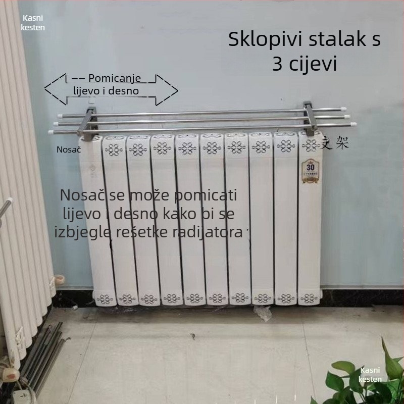 Sklopivi zidni nehrđajući čelični sušilo za odjeću s radijatorom i nosačem za ručnike