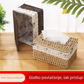 Kutija za maramice od slame s pletenim uzorkom od ratan, za dom, spavaću sobu i dnevni boravak