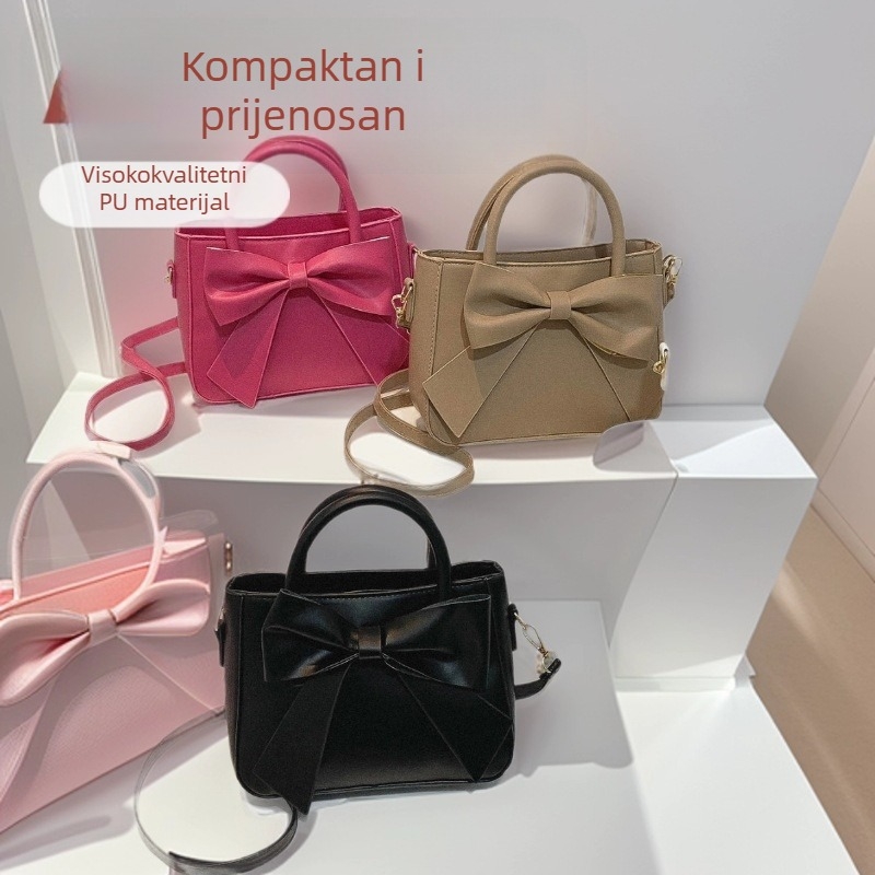 Ženska crossbody torba s mašnicom, jednobojna, mala veličina, PU koža, proljeće 2025