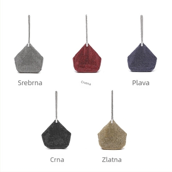 Ženska večernja torbica s dijamantnim ukrasom i kristalima, svilenim vanjskim dijelom, elegantan večernji clutch