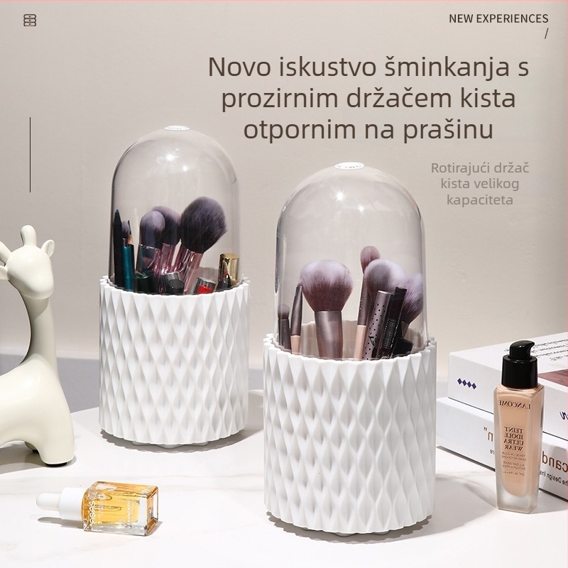 Lagani luksuzni kozmetički spremnik s poklopcem, velika kapaciteta, rotirajući stolni organizator za četkice i ruževe