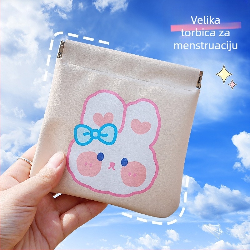 Mu Miao PU torbica za pohranu sanitarnih uložaka, kompaktna kockasta, prijenosna, velika kapaciteta, sladak crtani dizajn, za studentice