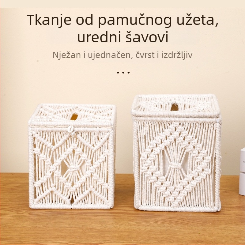 Ručna kutija za maramice od pamukovog užeta sa resicama, pleteni stolni organizator za skladištenje