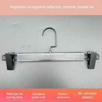 Drvena vješalica za hlače s klipsama, protivklizna, prilagodljiva, prirodna boja i crna, za odrasle i djecu