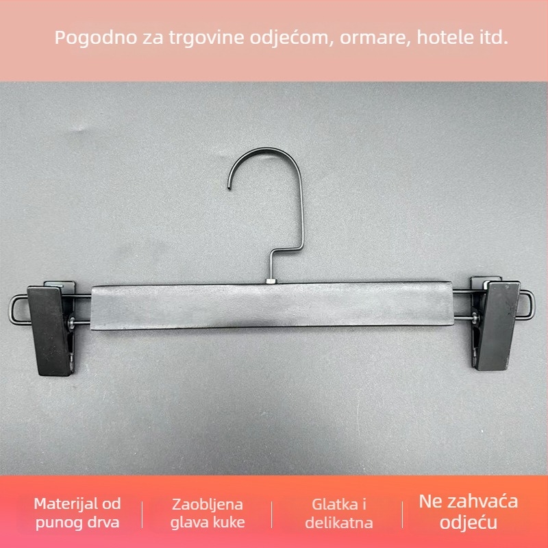 Drvena vješalica za hlače s klipsama, protivklizna, prilagodljiva, prirodna boja i crna, za odrasle i djecu