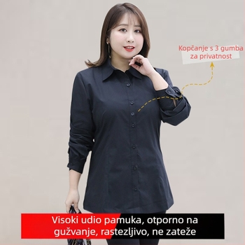 Ženska košulja bijele boje, plus veličine, elastična, proljeće–ljeto, s dugim i kratkim rukavima, radna odjeća