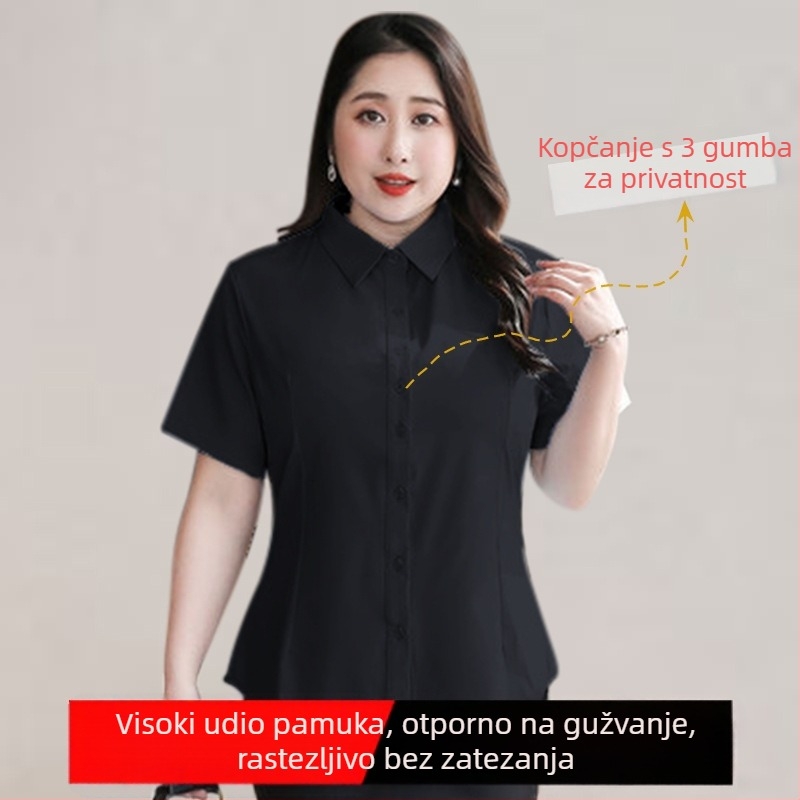Ženska košulja bijele boje, plus veličine, elastična, proljeće–ljeto, s dugim i kratkim rukavima, radna odjeća