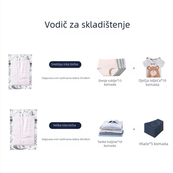Ručna uvijena vakuumska vrećica za prtljagu, za organizaciju odjeće, zapečaćena