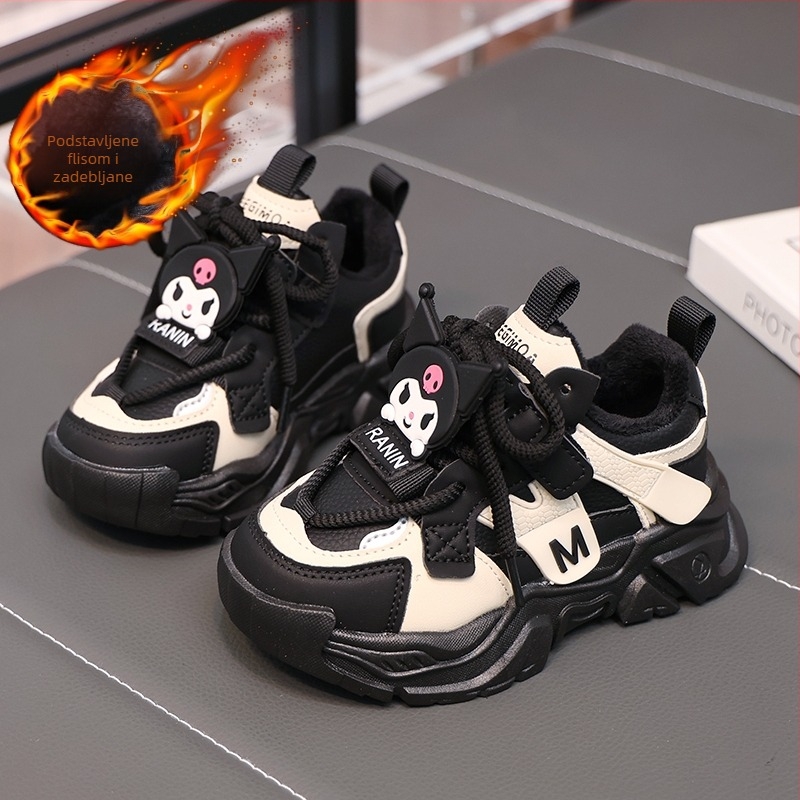 Dječje tenisice za djevojčice jesen-zima 2024, chunky sneakers s umjetnom kožom, flis podstava, gumena potplat