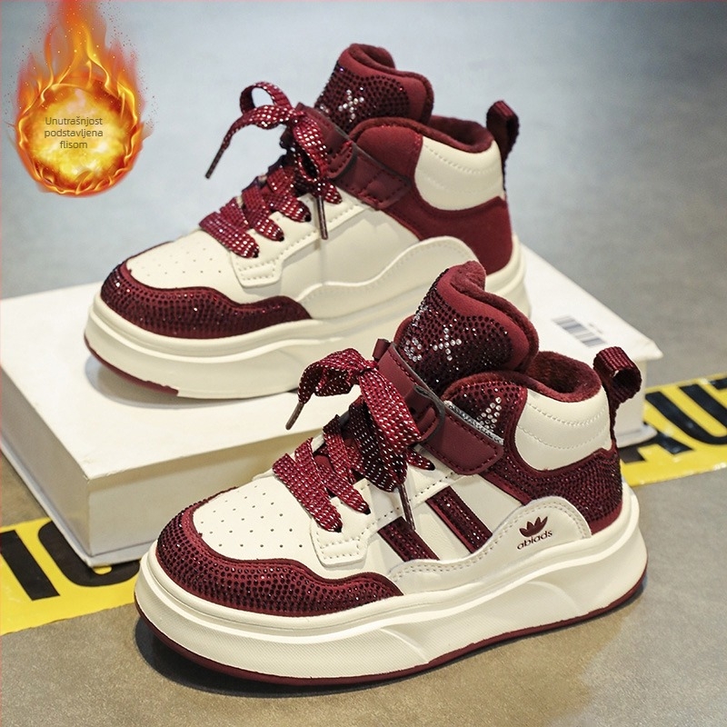 Dječje tenisice za djevojčice jesen-zima 2024, chunky sneakers s umjetnom kožom, flis podstava, gumena potplat