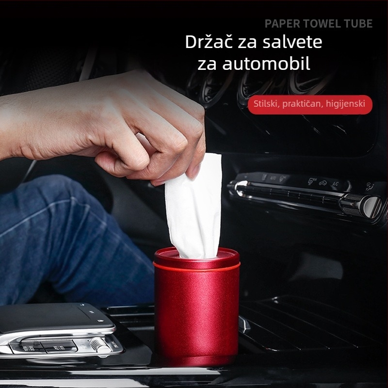 Kutija za maramice u automobilu od aluminijske legure s logom automobila, kreativni unutarnji dodatak s držačem za čaše