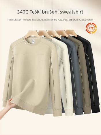 340 g dukserica od suede fleese, s okruglim izrezom, dugi rukavi, kontrastne linije, topla i ležerna