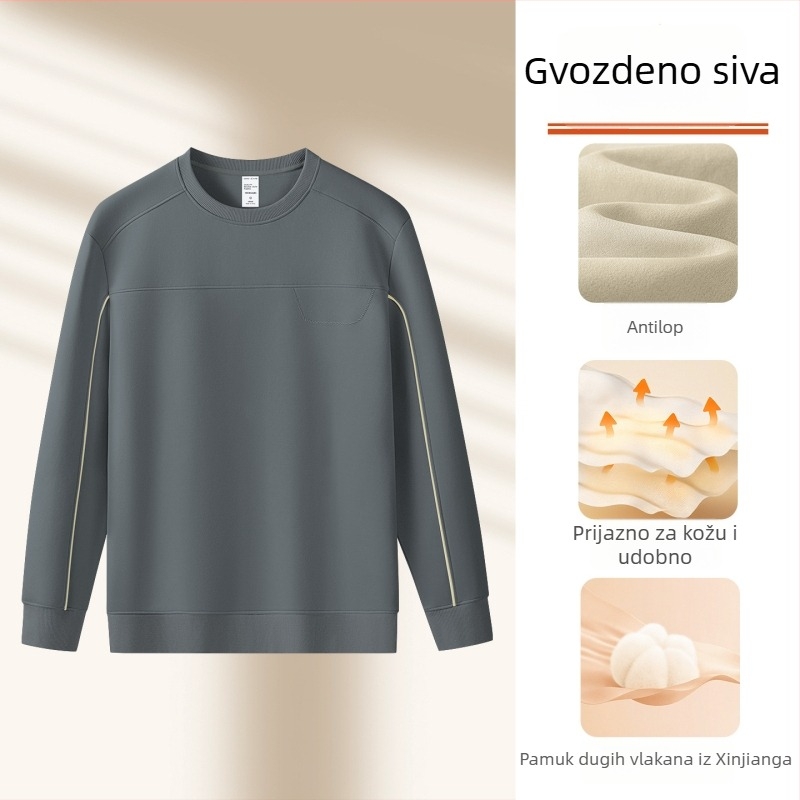 340 g dukserica od suede fleese, s okruglim izrezom, dugi rukavi, kontrastne linije, topla i ležerna