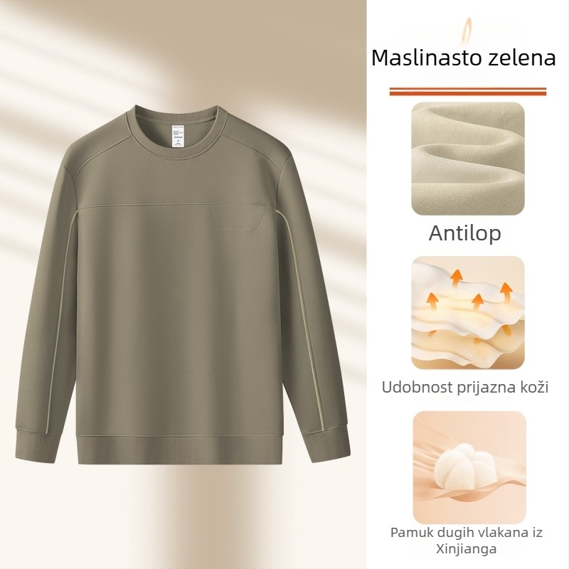 340 g dukserica od suede fleese, s okruglim izrezom, dugi rukavi, kontrastne linije, topla i ležerna