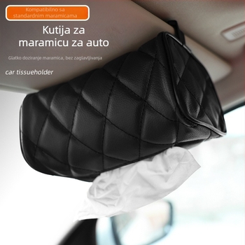 Kožna držačica za maramice u automobilu, s mogućnošću vješanja na vizir, za stražnju sjedalu i prostor za pohranu uz naslon za ruku.