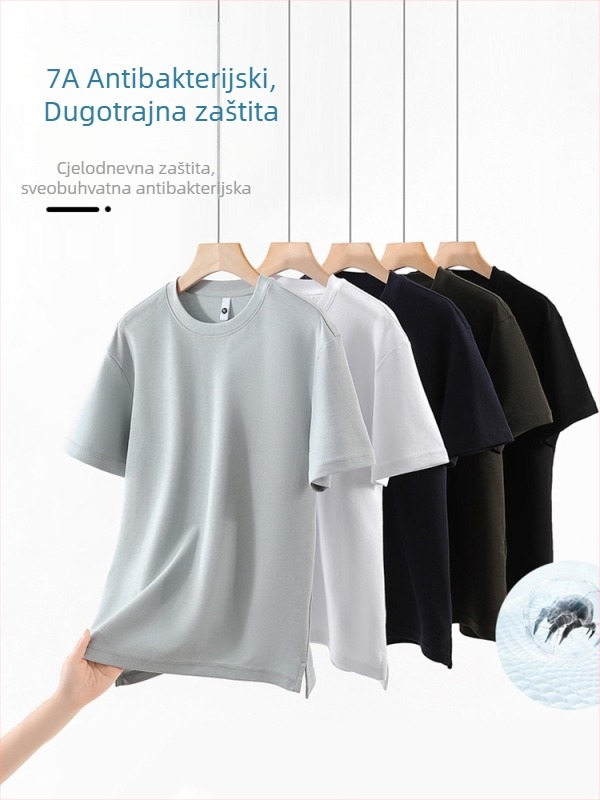 7A antibakterijski lagani luksuzni muški T-shirt s kratkim rukavima, jednobojni dizajn, bočni prorez na donjem rubu, ljeto 2026