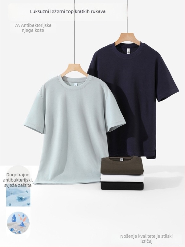 7A antibakterijski lagani luksuzni muški T-shirt s kratkim rukavima, jednobojni dizajn, bočni prorez na donjem rubu, ljeto 2026
