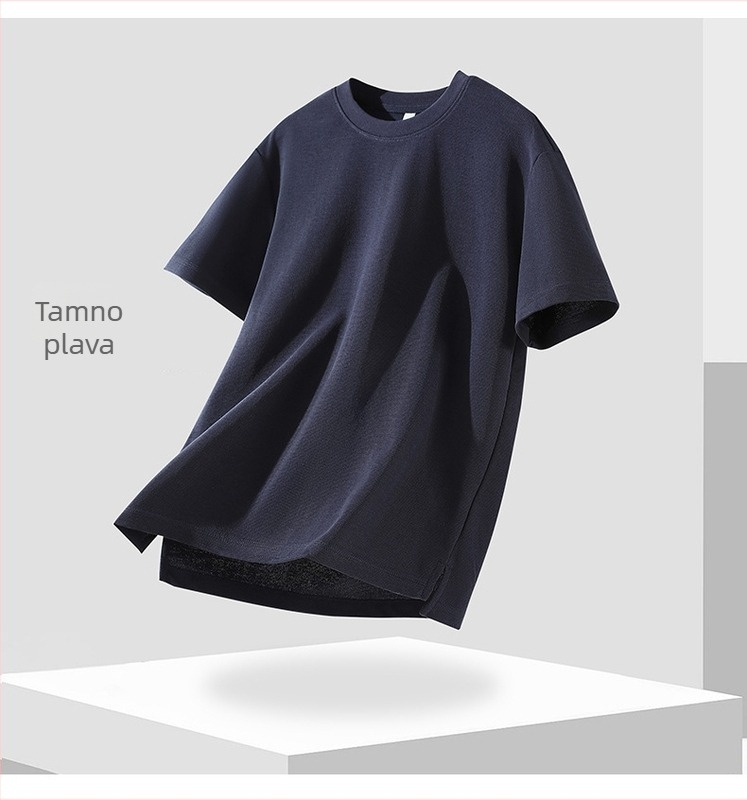 7A antibakterijski lagani luksuzni muški T-shirt s kratkim rukavima, jednobojni dizajn, bočni prorez na donjem rubu, ljeto 2026