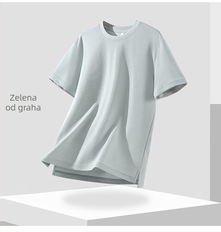 7A antibakterijski lagani luksuzni muški T-shirt s kratkim rukavima, jednobojni dizajn, bočni prorez na donjem rubu, ljeto 2026