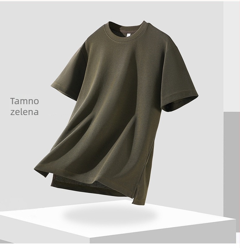 7A antibakterijski lagani luksuzni muški T-shirt s kratkim rukavima, jednobojni dizajn, bočni prorez na donjem rubu, ljeto 2026