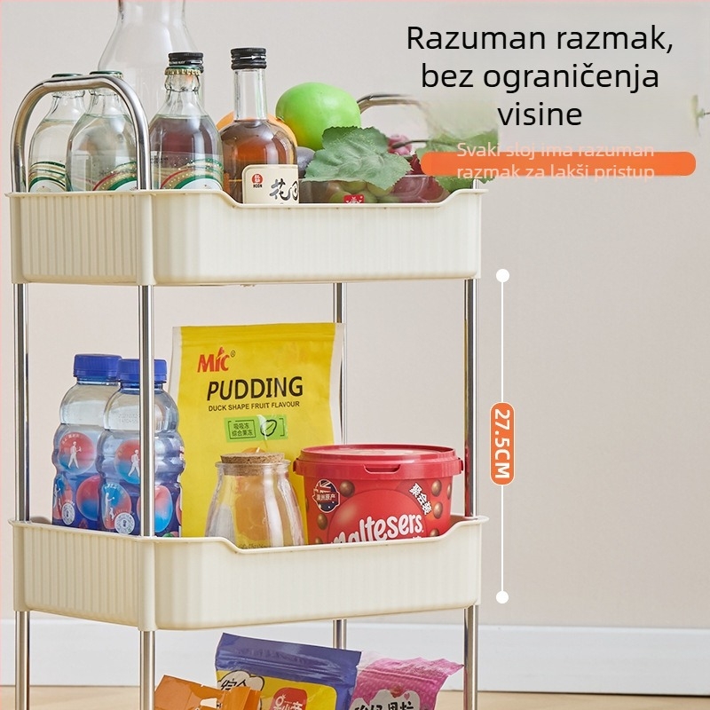3-etazno plastično mobilno skladište s kotačićima, za kuhinju, kupaonu i kozmetiku