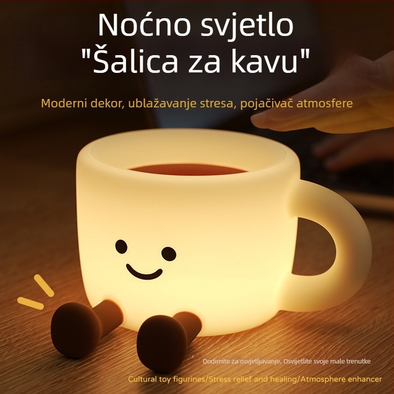 Cross-Mirror silikonska noćna svjetiljka u obliku šalice za kavu - šarena atmosfera, tajmer, noćna lampica na noćnom stolu s dodirnim upravljanjem, baterijsko napajanje