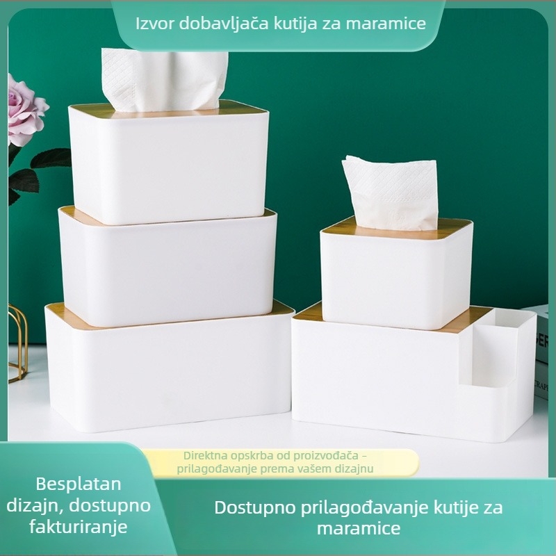 Plastična kutija za maramice s mogućnošću tiskanja logotipa, poklopac od bambusa, pogodna kao poklon za agencije za nekretnine, restorane i hotele
