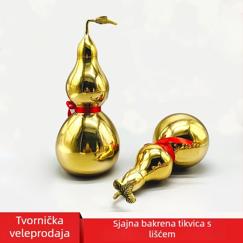Bakreni privezak u obliku tikve, s osam trigrami, glatka površina, s listom i otvorenim poklopcem, u dvije veličine