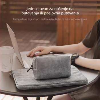 PU kockasta torbica za punjače i tehničke dodatke za putovanja, organizator za power banku, USB‑ memoriju, miša i kozmetiku