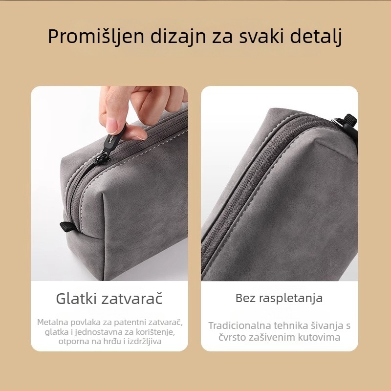 PU kockasta torbica za punjače i tehničke dodatke za putovanja, organizator za power banku, USB‑ memoriju, miša i kozmetiku
